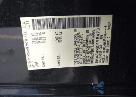 2014 Nissan Maxima 3.5 Sv z USA, uszkodzony, nr VIN 1N4AA5APXEC458473